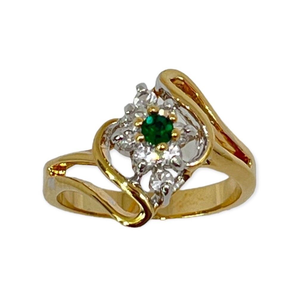 Vintage 1960s Ring Size 8 Mid Century Green Crystal CZ Gold Plate - 14A - Picture 8 of 11